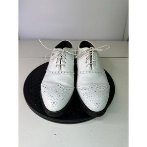 Footjoy 55160 Rare White Brogued Leather Wingtip Golf Shoes Made In USA Sz 8D